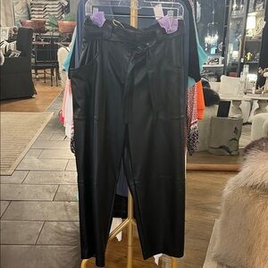 Express your Black Faux Leather Pants with Belt-small flaw on left leg pictured